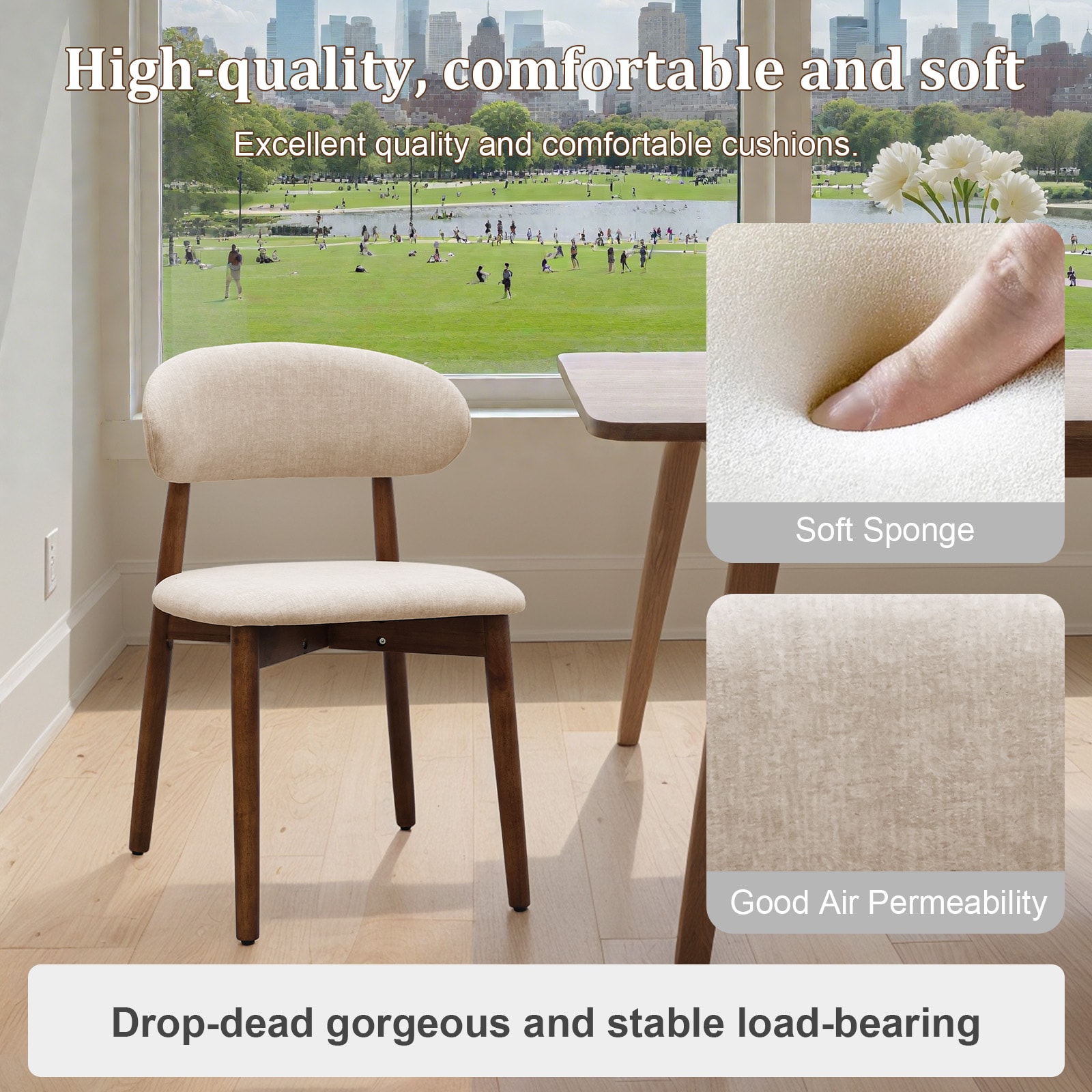 Light Camel Flannelette Upholstered Dining Chair With Walnut Solid Wood Legs, Armless Chair Set Of 4 For Kitchen, Restaurant, Living, Meeting Room_voghion.com